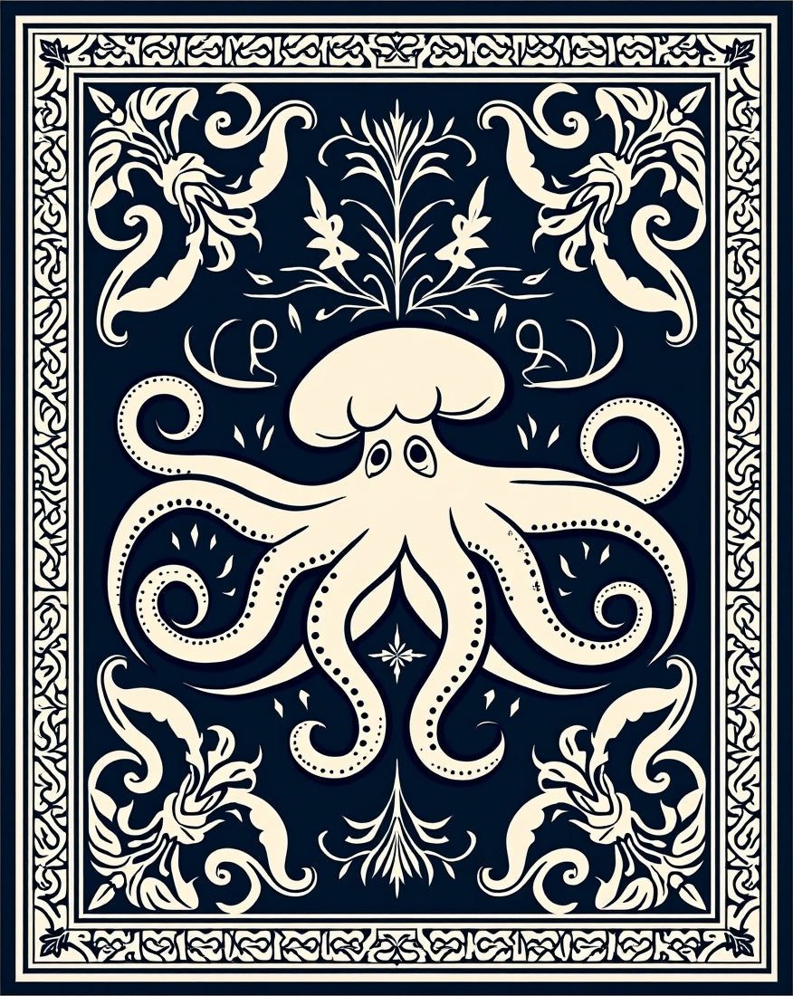 Ornate Octopus Nautical Design Rug