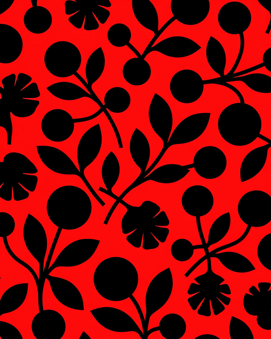Bold Black Floral Silhouette Design Rug