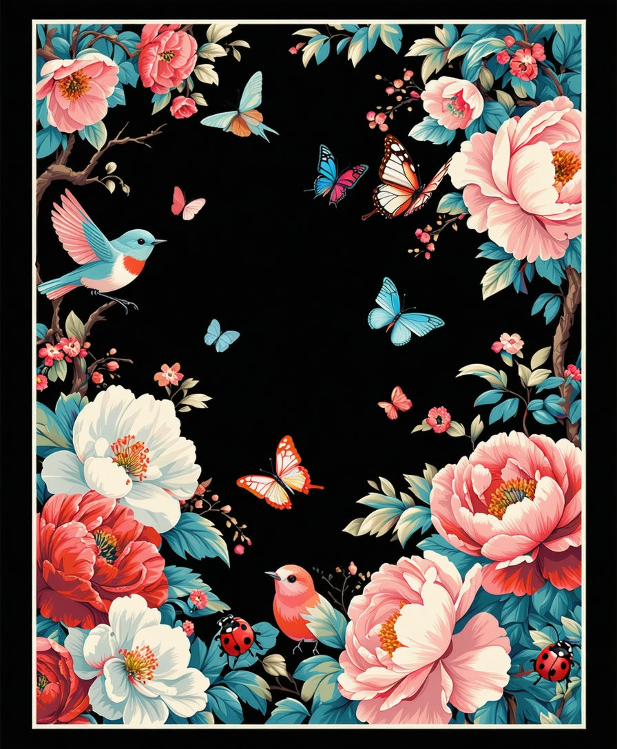 Floral Birds Butterflies Ladybugs Design Rug