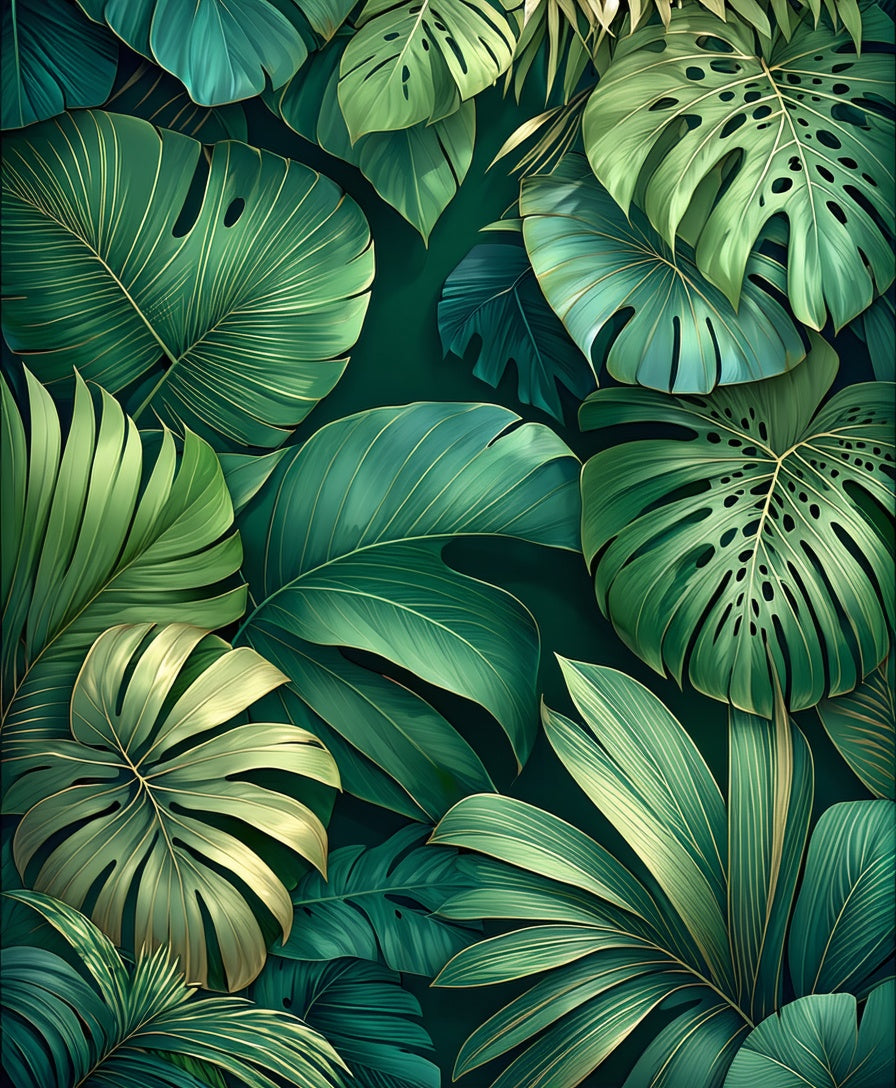 Lush Green Tropical Leaf Pattern Rug