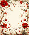 Red Floral Vine Elegant Border Rug