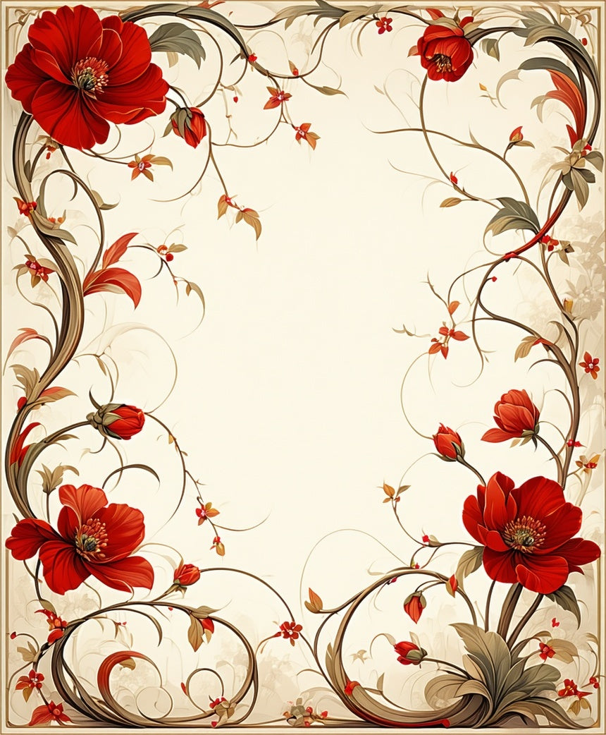 Red Floral Vine Elegant Border Rug