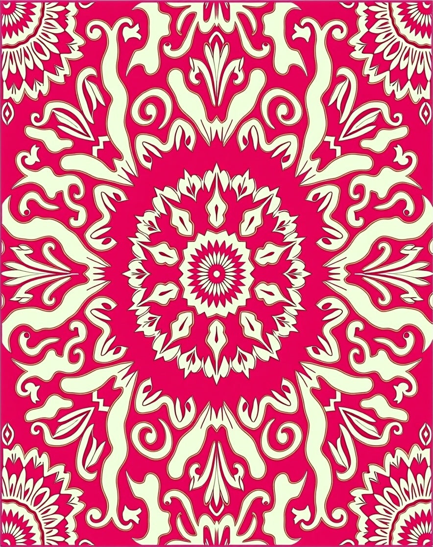 Radiant Fuchsia Cream Mandala Pattern Rug
