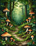 Enchanted Forest Mushroom Scene Rug