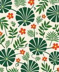Tropical Green Leaf Red Flower Rug