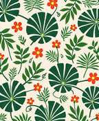 Tropical Green Leaf Red Flower Rug