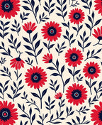 Bold Red Floral Leaf Pattern Rug