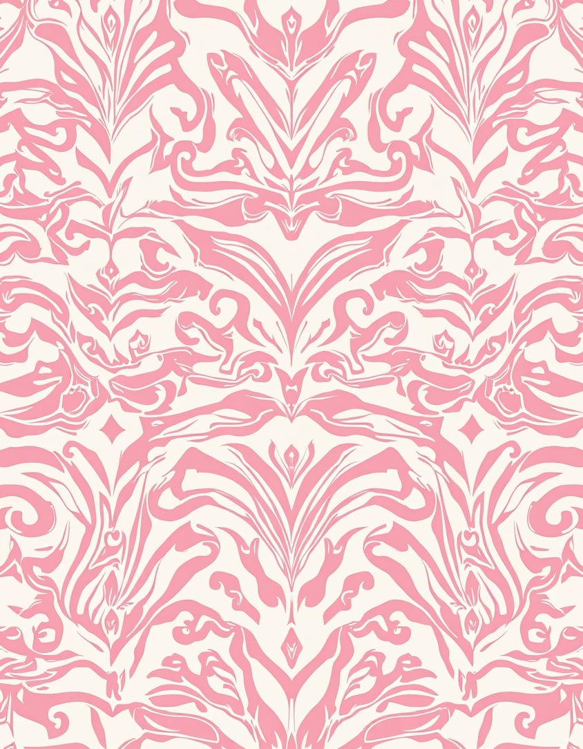 Damask Style Pink and Cream Pattern Rug