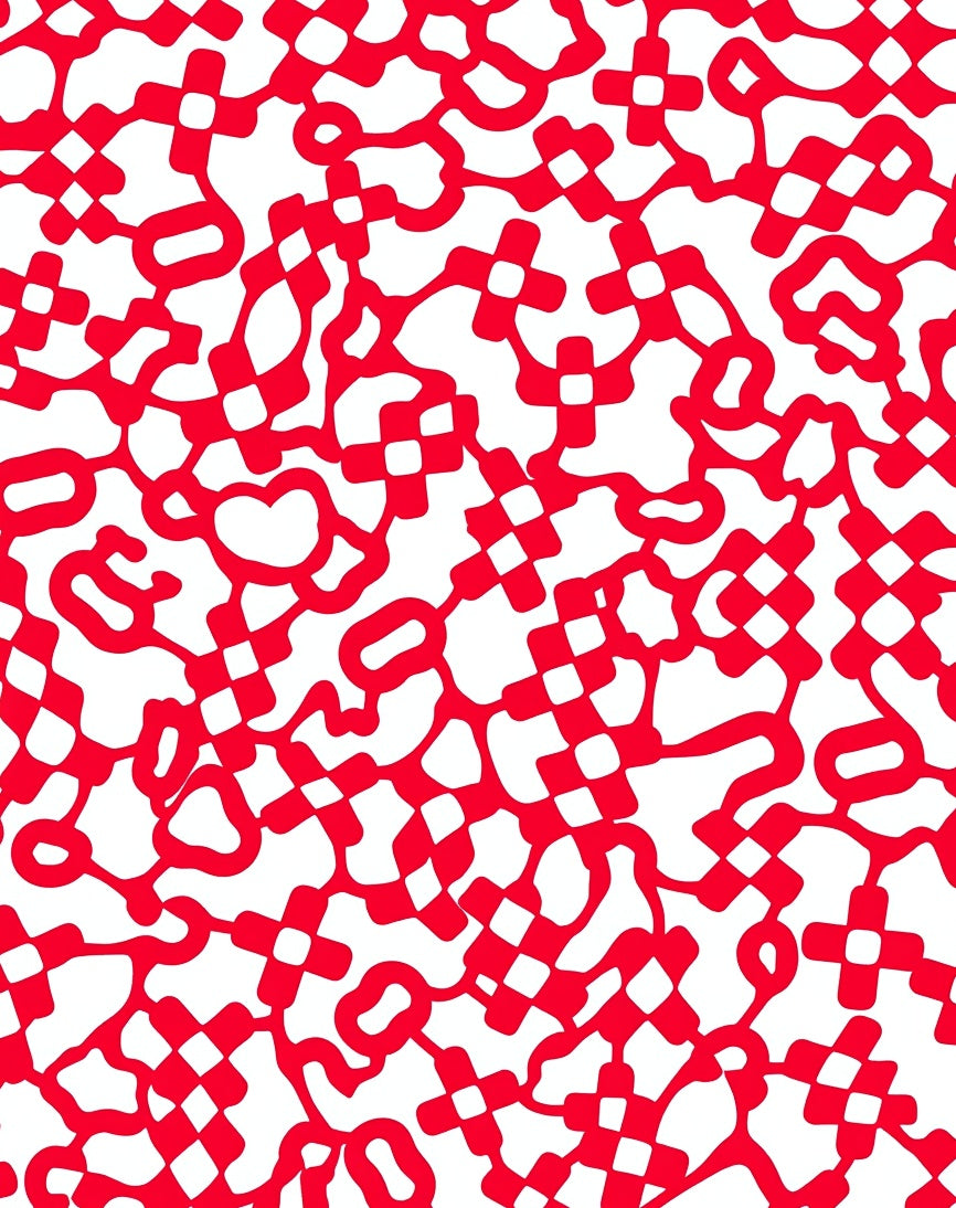 Bold Red Interlaced Cross Pattern Rug