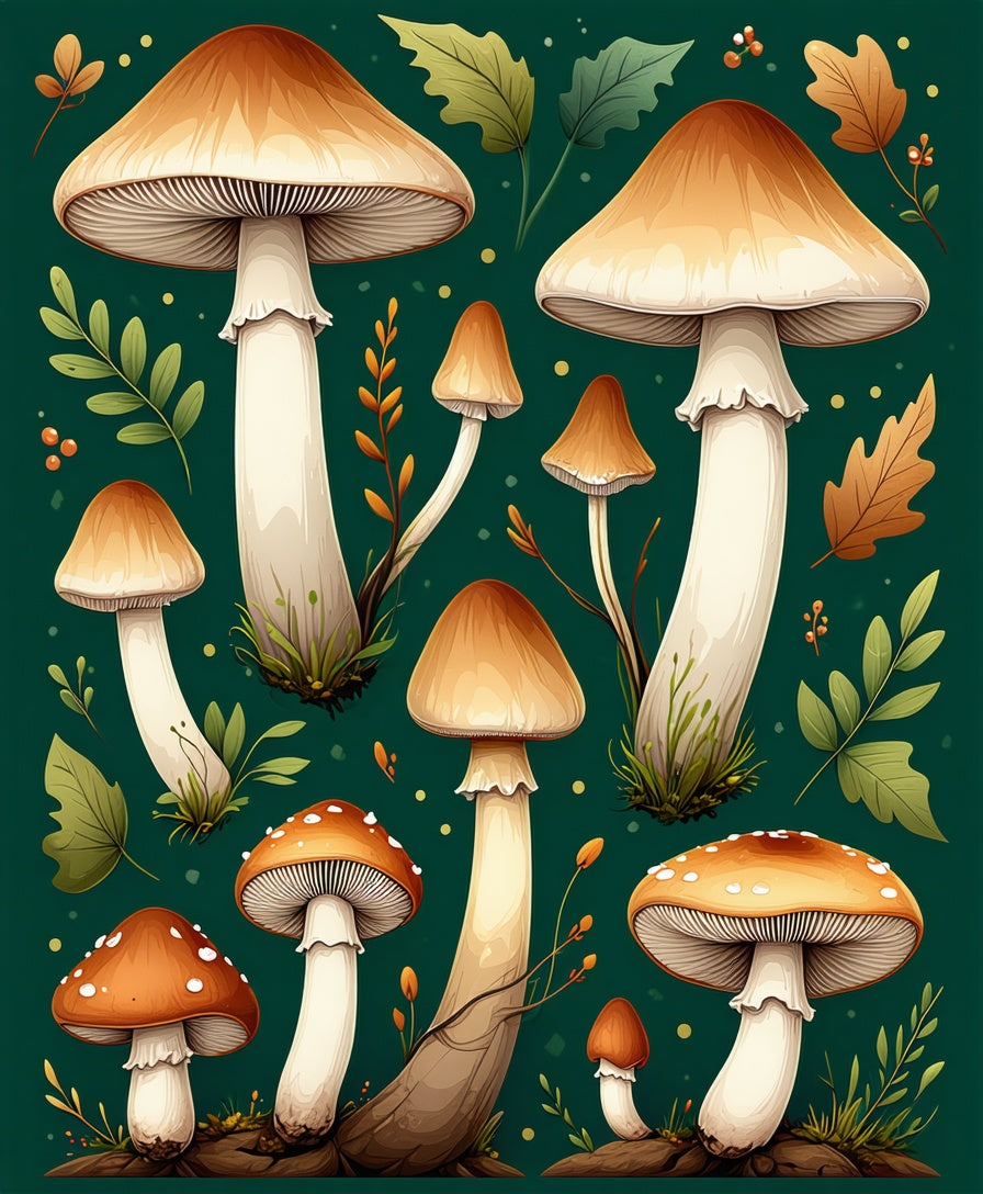 Whimsical Mushroom Forest Pattern Rug