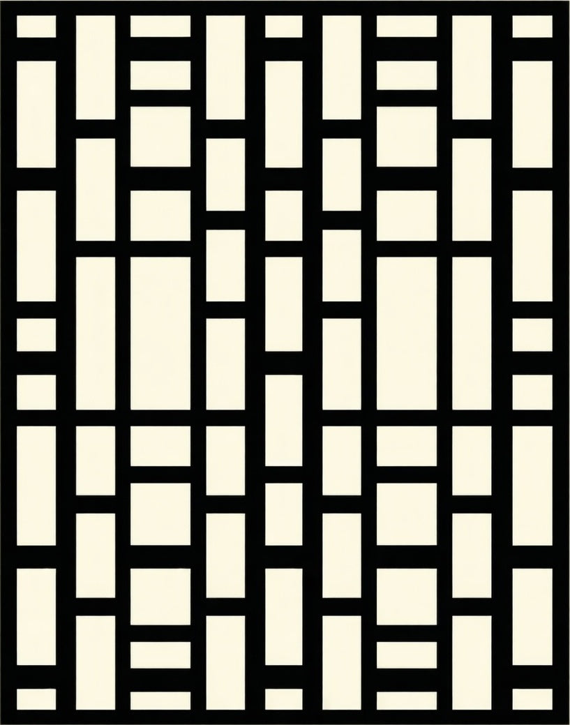 Black White Rectangular Grid Pattern Rug