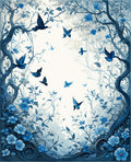 Enchanted Blue Floral and Bird Art Rug