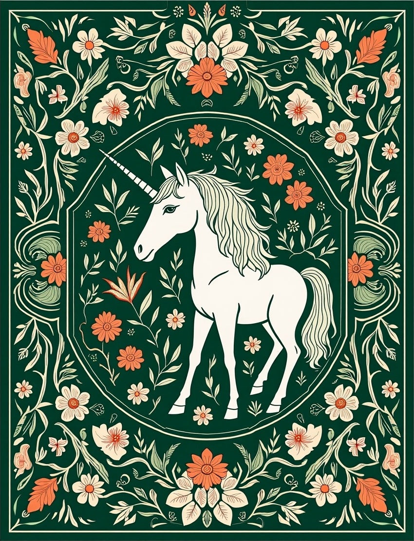 Enchanted Unicorn Floral Meadow Design Rug