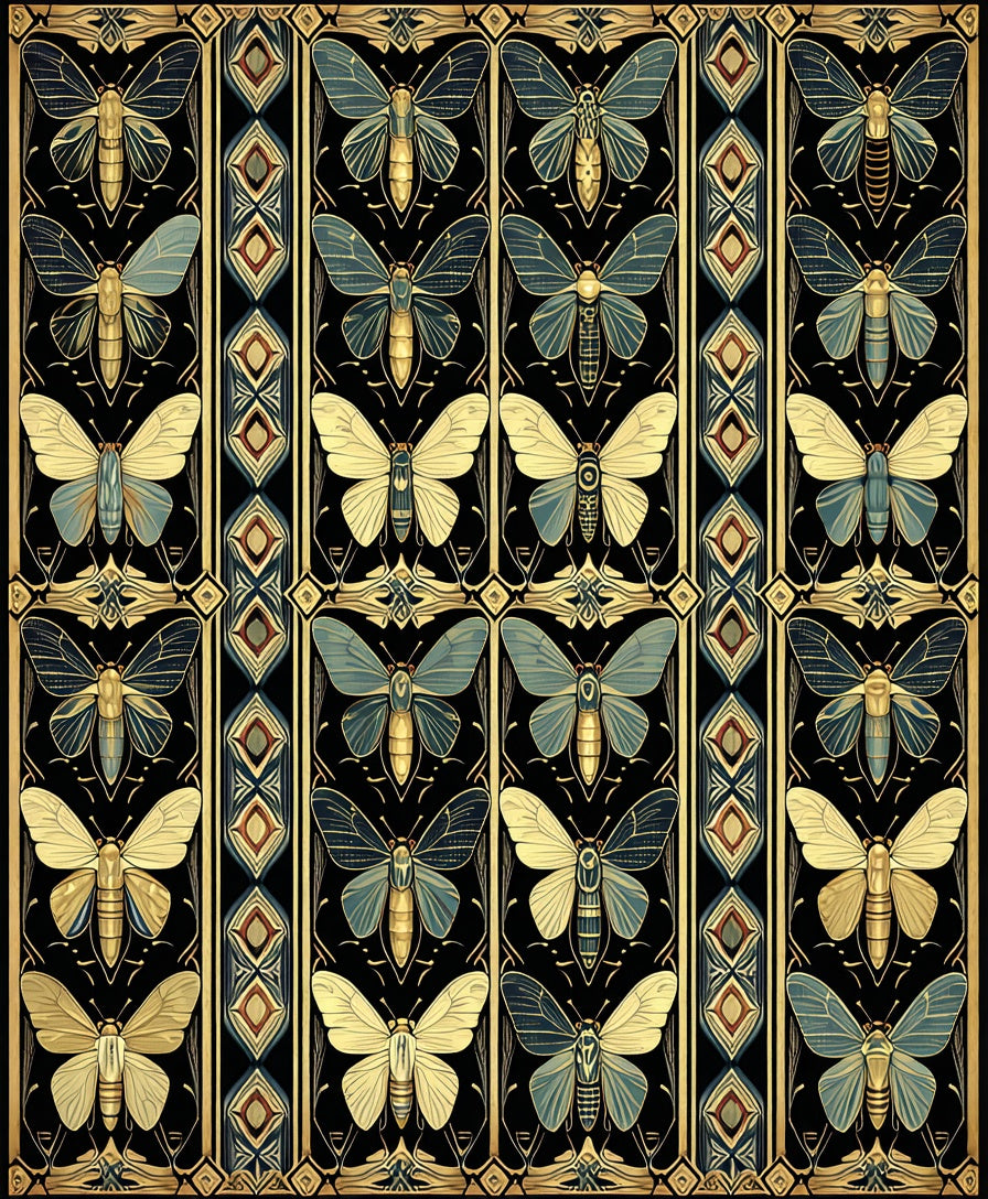 Ornate Moth Geometric Pattern Rug