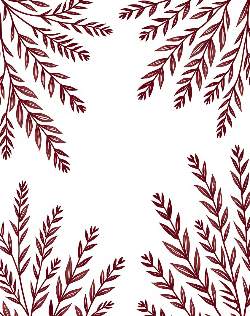 Deep Red Branches Corner Border Rug