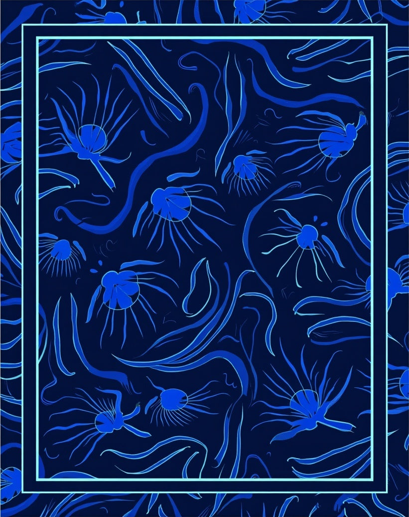 Abstract Blue Floral Swirls Design Rug