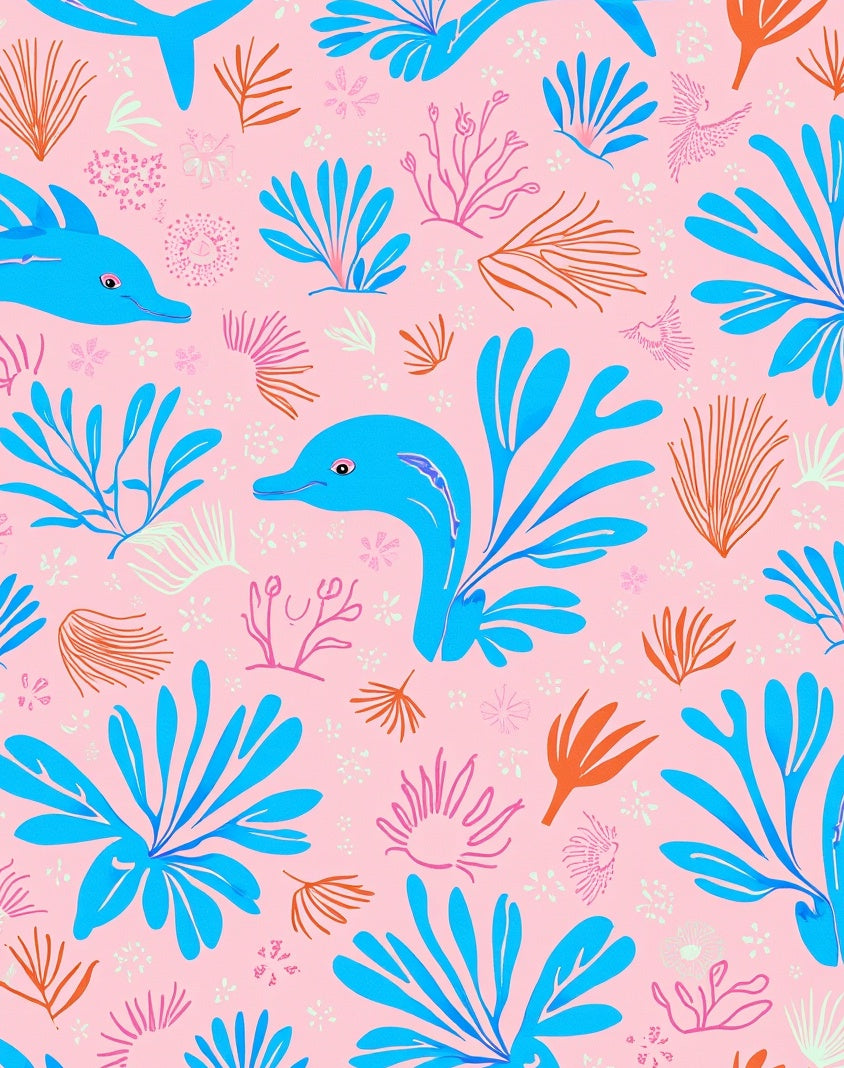 Oceanic Dolphins Coral Garden Design Rug