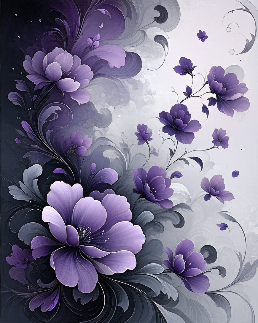 Purple Floral Swirl Abstract Art Rug