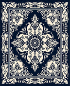 Dark Ivory Floral Inlay Mandala Pattern Rug