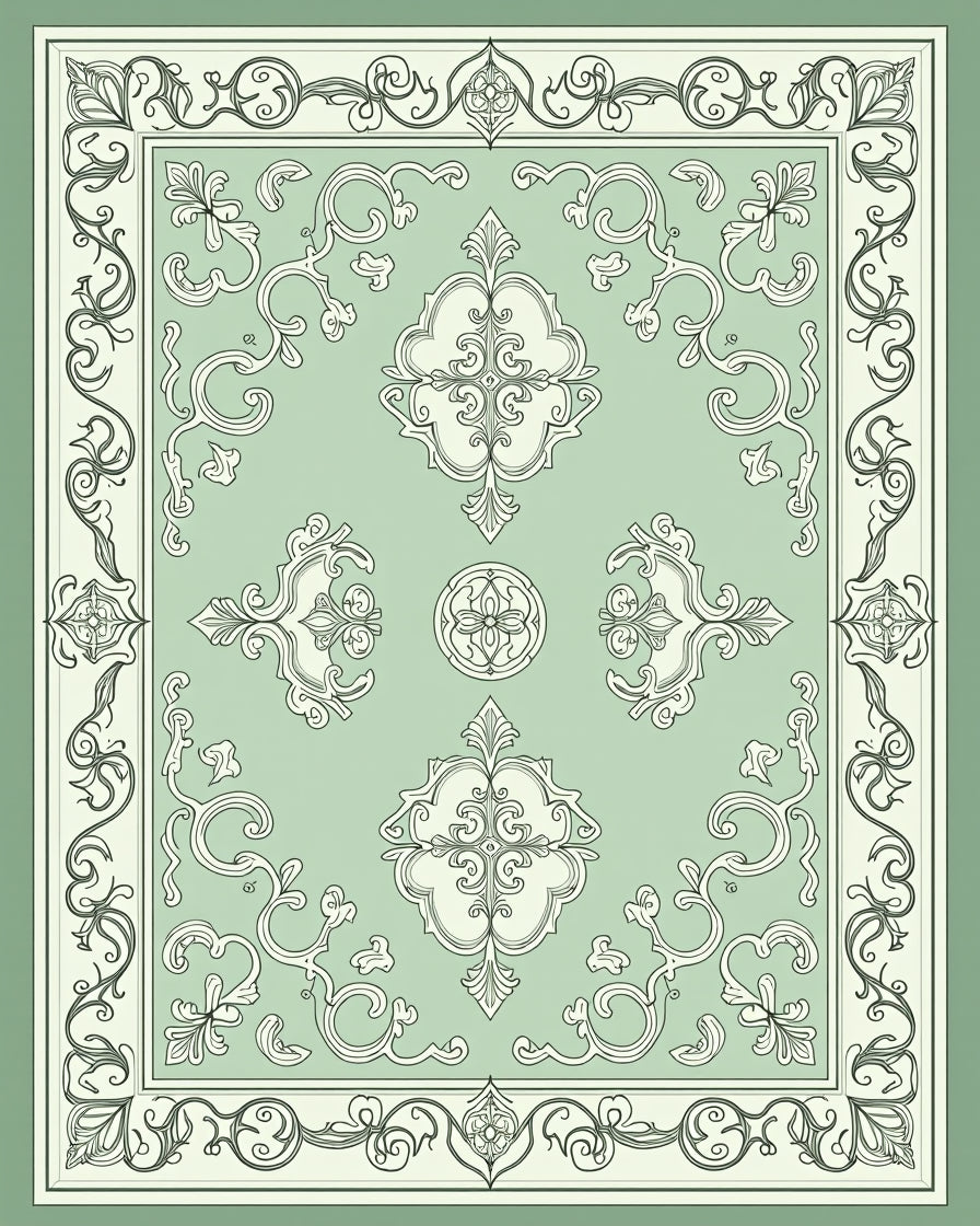 Classic Scrollwork Emerald Border Design Rug
