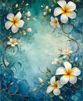 White Bloom Floral Teal Swirl Design Rug