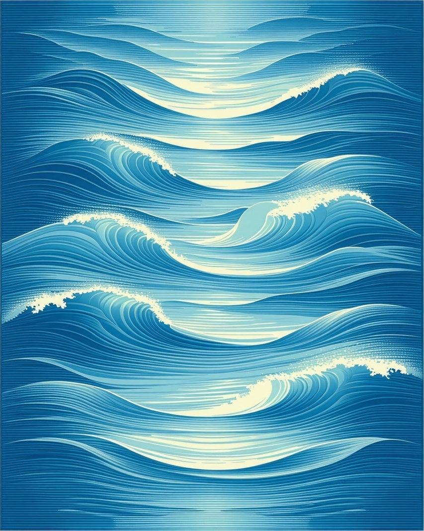 Ocean Waves Blue Abstract Art Rug