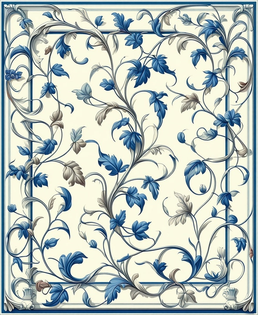 Classic Blue floral Vine Pattern Rug