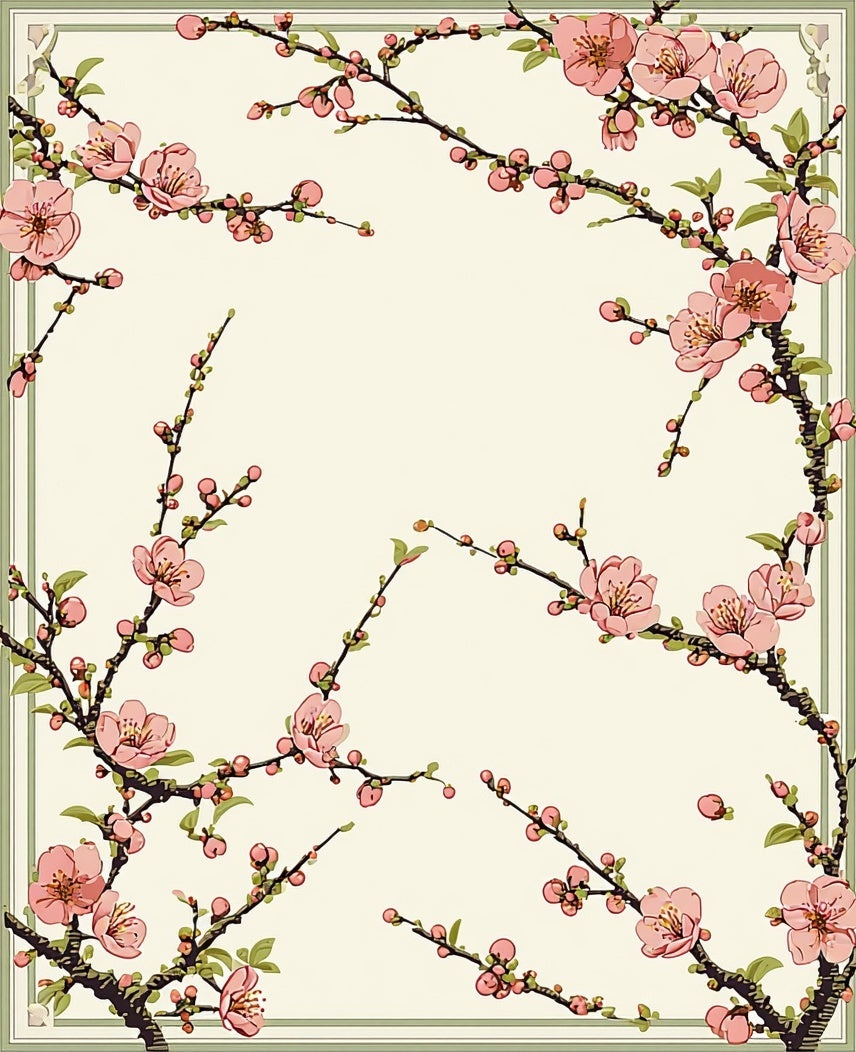 Vintage Pink Blossom branches Border Rug