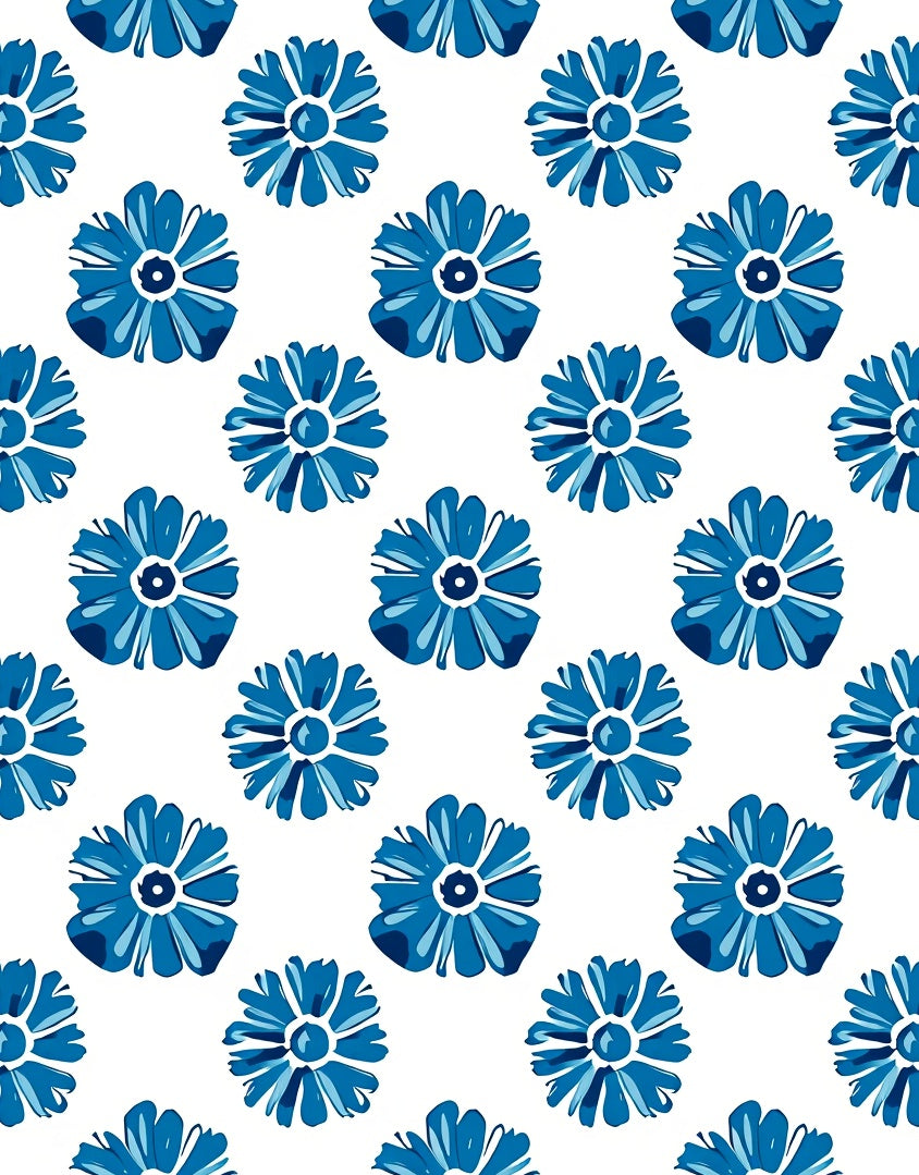 Vibrant Blue Floral Pattern Rug