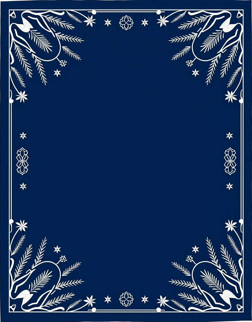 Navy White Folk Art Floral Border Rug