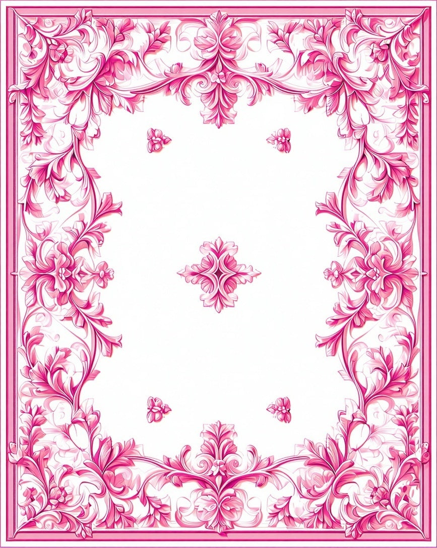 Ornate Pink Floral Scroll Pattern Rug
