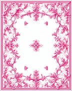 Ornate Pink Floral Scroll Pattern Rug