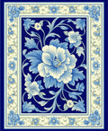 Blue Floral Scrollwork Pattern Rug