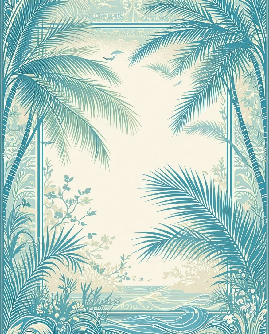 Tropical Palm Leaf Coastal Scene Rug