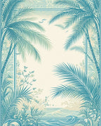 Tropical Palm Leaf Coastal Scene Rug