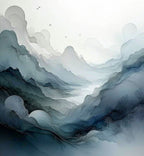 Misty Mountain River Landscape Abstract Rug