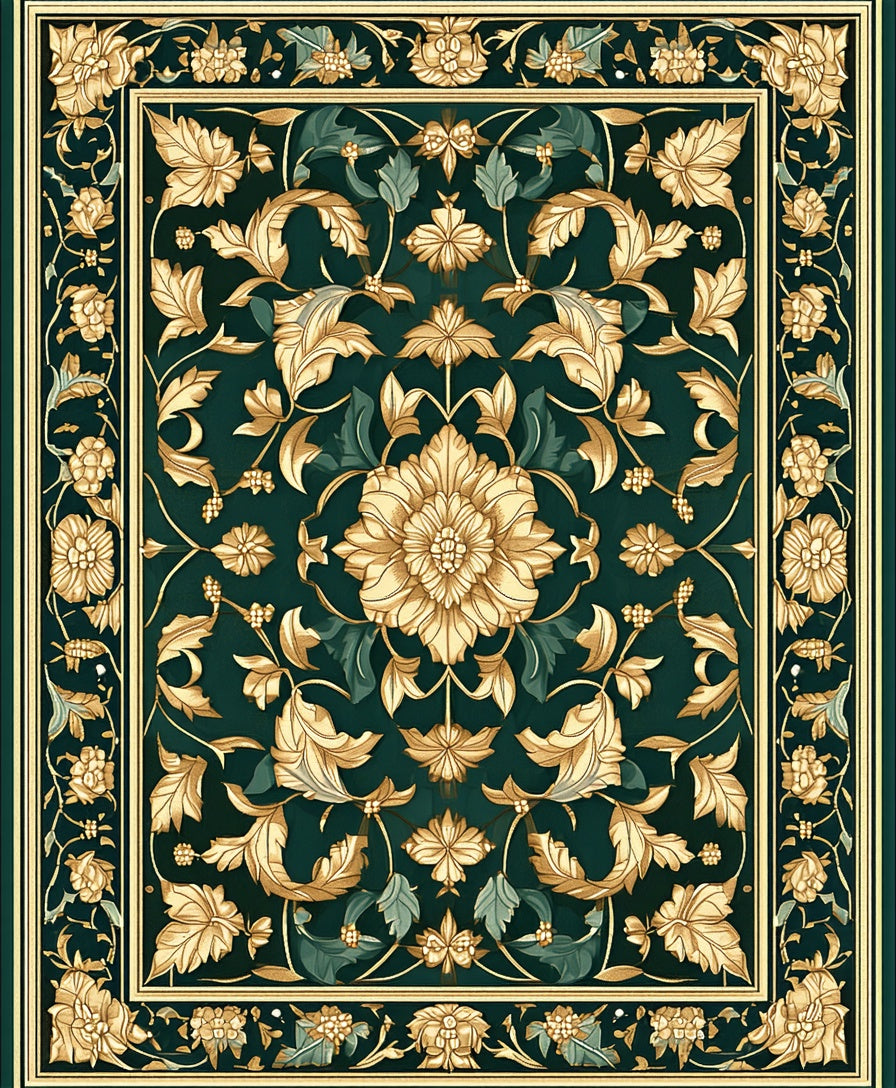 Classic Floral Motif Emerald Rug
