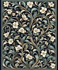 Dark Floral Leaf Vine Pattern Rug