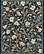 Dark Floral Leaf Vine Pattern Rug