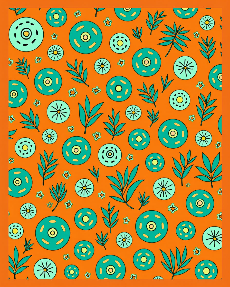 Retro Circular Floral Leaf Pattern Rug