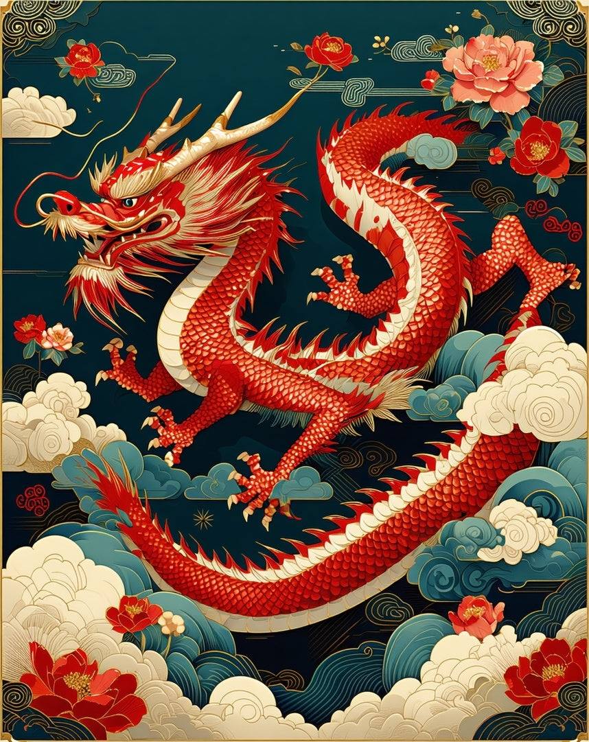 The Majestic Red Dragon Floral Rug