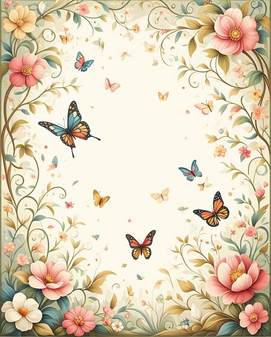 Pastel Floral Butterflies Meadow Design Rug