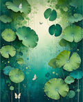 Whimsical Green Lily Pad Butterflies Design Rug
