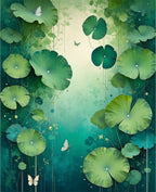 Whimsical Green Lily Pad Butterflies Design Rug