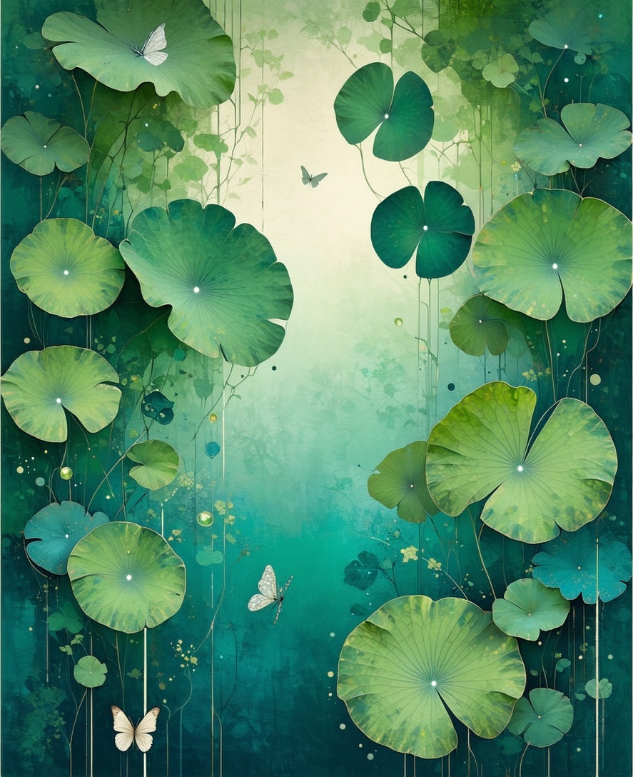 Whimsical Green Lily Pad Butterflies Design Rug