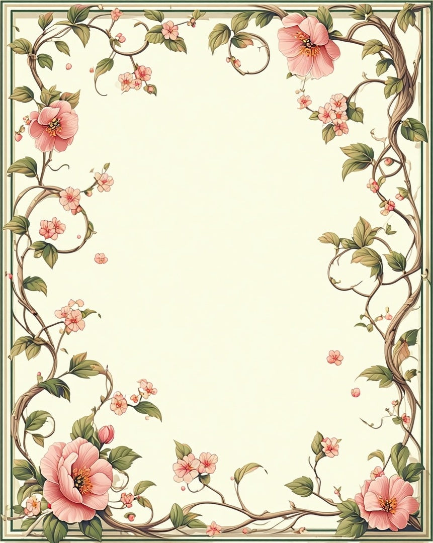 Elegant Pink Floral Vine Border Rug