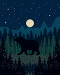 Night Forest Bear Scene Design Rug