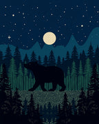Night Forest Bear Scene Design Rug