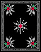 Black Red Berry Leaf Arrangement Rug