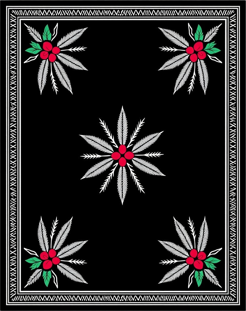 Black Red Berry Leaf Arrangement Rug